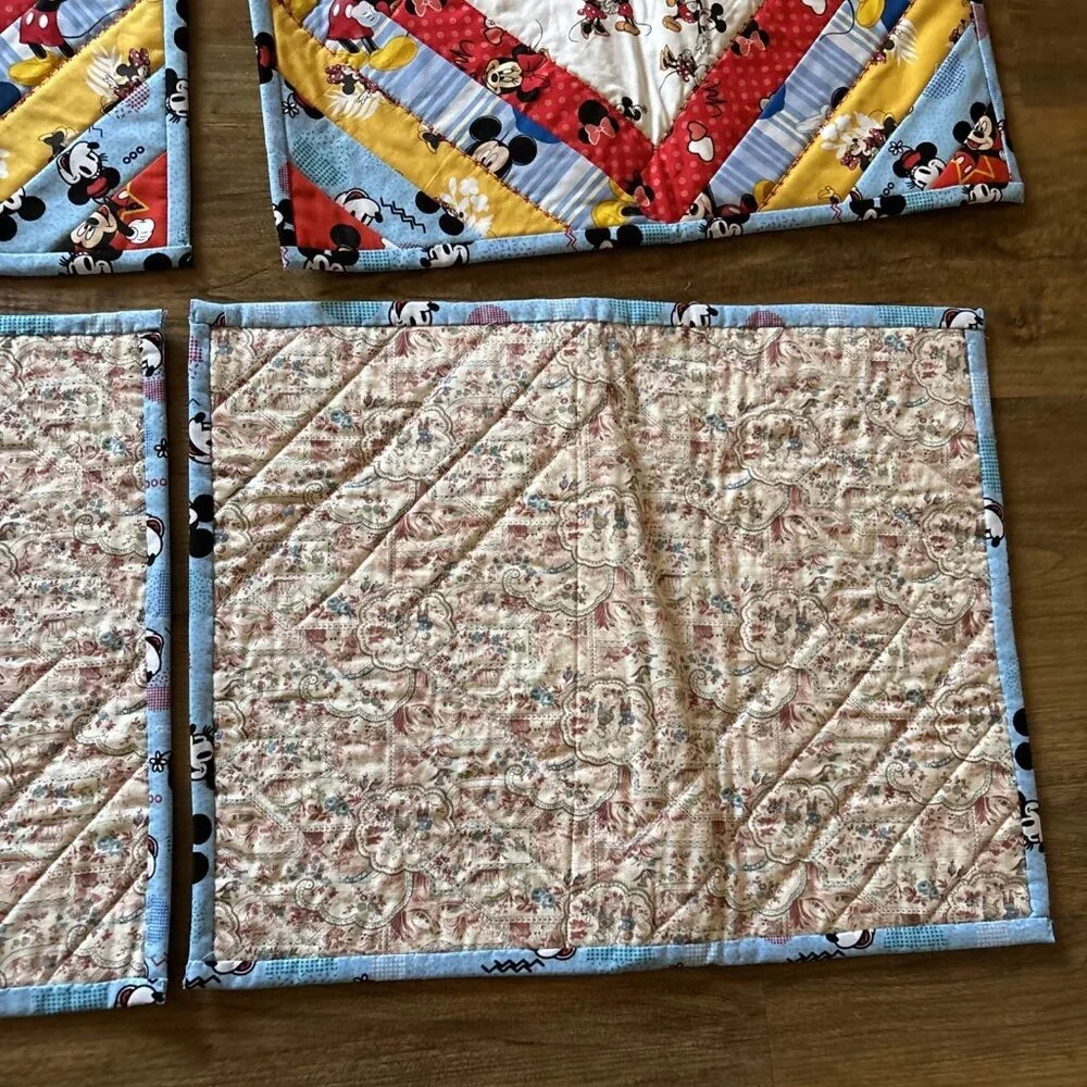 Quilted Mickey Mouse Placemats Set of 6 Double sided